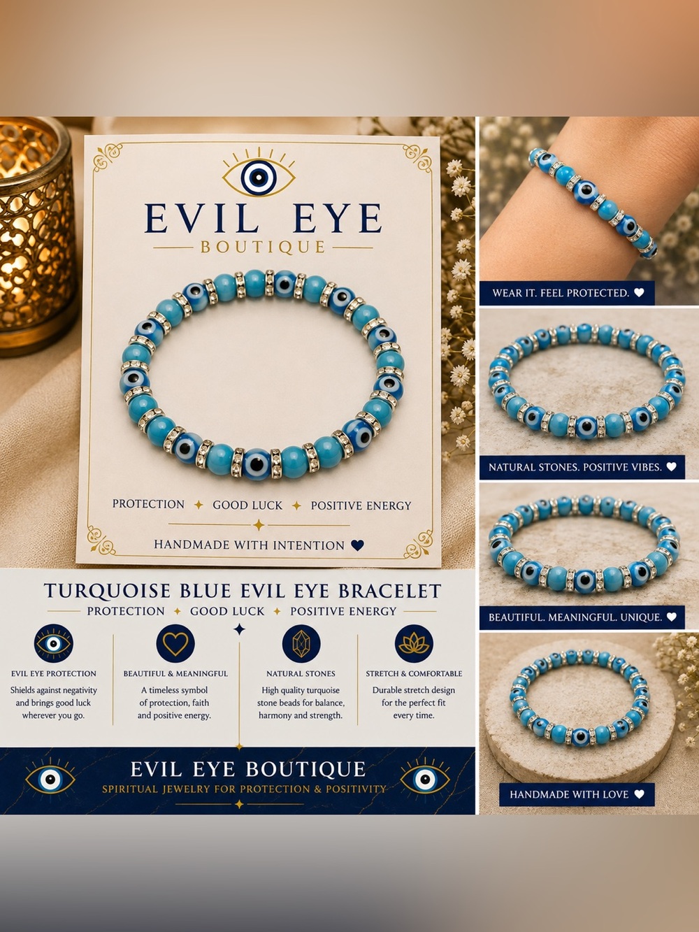🦋🧿Turquoise Blue Evil Eye Bracelet🦋🧿